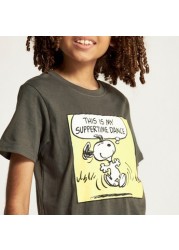 Snoopy Print T-shirt with Crew Neck and Short Sleeves