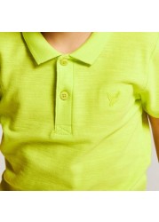 Juniors Solid Polo T-shirt with Short Sleeves and Button Closure