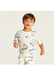 Snoopy Print Crew Neck T-shirt and Shorts Set