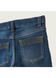 Juniors Solid Denim Pants with Pockets and Button Closure