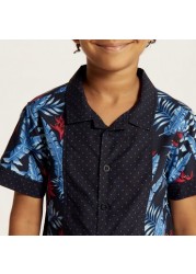 Juniors Printed Shirt with Notched Collar and Short Sleeves