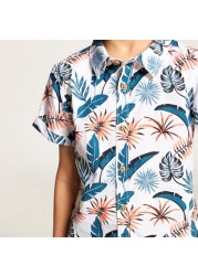 Juniors Tropical Print Shirt with Short Sleeves and Button Closure