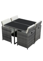 Bali 4-Seater Steel Wicker Cube Dining Set W/Cushions Generic (9 pcs)