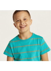 Juniors Striped Crew Neck T-shirt with Short Sleeves