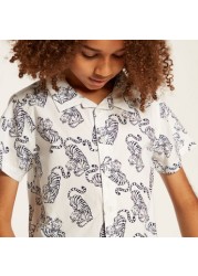 Juniors Printed Shirt with Short Sleeves and Button Closure