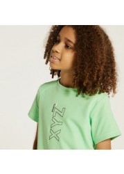 XYZ Logo Print Crew Neck T-shirt with Short Sleeves