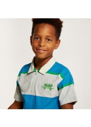 Juniors Striped Polo T-shirt with Short Sleeves and Button Closure