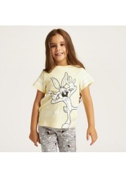 Looney Tunes Print Crew Neck T-shirt and Pyjama Set