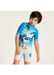 Snoopy Dog Print Swimsuit with Short Sleeves and Zip Closure