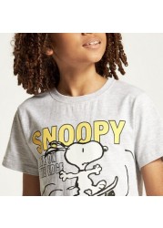 Snoopy Dog Print T-shirt with Round Neck and Short Sleeves