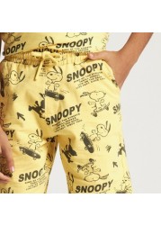 Snoopy Print Shorts with Drawstring Closure and Pockets