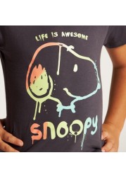 Snoopy Dog Print T-shirt with Crew Neck and Short Sleeves