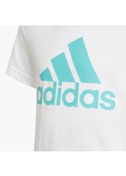 adidas Logo Print Crew Neck T-shirt with Short Sleeves