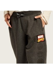 Avengers Print Knit Pants with Pockets and Drawstring Closure