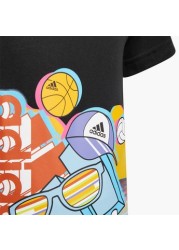 adidas Graphic Print Crew Neck T-shirt with Short Sleeves