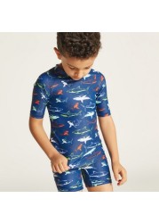 Juniors Printed Swimwear with Short Sleeves