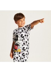 Mickey Mouse Print Crew Neck T-shirt and Shorts Set