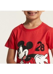 Disney Mickey Mouse Print Round Neck T-shirt with Short Sleeves