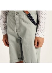 Juniors Solid Shorts with Button Closure and Suspenders