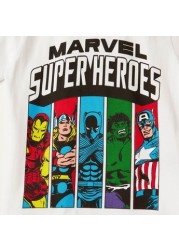 Superhero Print Crew Neck T-shirt with Short Sleeves