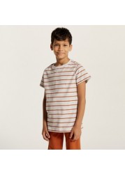 Juniors Striped Round Neck T-shirt and Full Length Pyjama Set