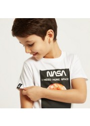 NASA Graphic Print T-shirt with Round Neck and Short Sleeves