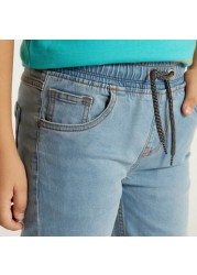 Juniors Solid Denim Jeans with Drawstring Closure and Pockets