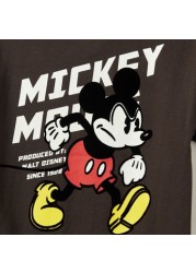 Disney Mickey Mouse Print Crew Neck T-shirt with Short Sleeves