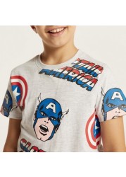 Captain America Print T-shirt with Crew Neck and Short Sleeves