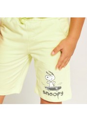 Peanuts Print Shorts with Drawstring Closure and Pockets