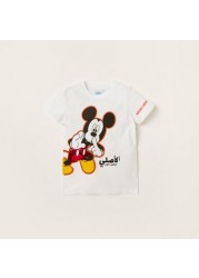 Disney Mickey Mouse Print Crew Neck T-shirt and Pyjama Set