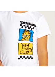 Garfield Print T-shirt with Crew Neck and Short Sleeves