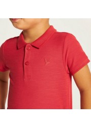 Juniors Solid Polo T-shirt with Short Sleeves and Button Closure