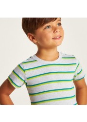 Juniors Striped Crew Neck T-shirt with Short Sleeves