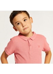 Juniors Solid Polo T-shirt with Short Sleeves and Button Closure