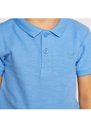 Juniors Solid Polo T-shirt with Short Sleeves and Button Closure