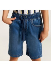 Juniors Solid Denim Shorts with Drawstring Closure and Pockets