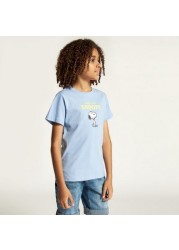 Snoopy Print T-shirt with Round Neck and Short Sleeves