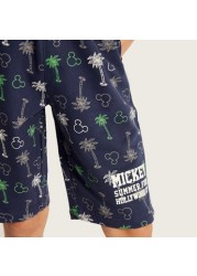 Disney Mickey Mouse Print Shorts with Drawstring Closure and Pockets