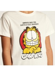 Garfield Print Crew Neck T-shirt with Short Sleeves