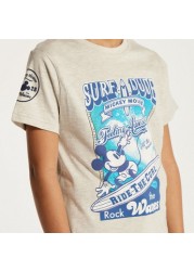 Disney Mickey Mouse Print Round Neck T-shirt with Short Sleeves