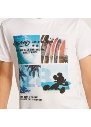 Disney Mickey Mouse Print T-shirt with Round Neck and Short Sleeves