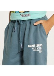 Avengers Print Shorts with Drawstring Closure and Pockets