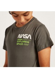 NASA Print T-shirt with Round Neck and Short Sleeves