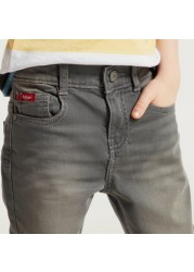 Lee Cooper Solid Denim Jeans with Pockets and Button Closure