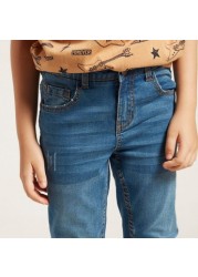 Juniors Solid Jeans with Pockets and Button Closure