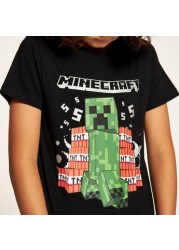 Minecraft Printed Crew Neck T-shirt with Short Sleeves