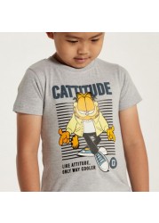 Garfield Print Crew Neck T-shirt with Short Sleeves