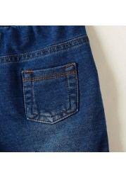 Juniors Solid Denim Shorts with Pockets and Drawstring Closure