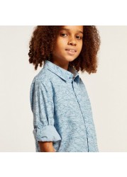 Juniors All Over Print Shirt with Long Sleeves and Button Placket